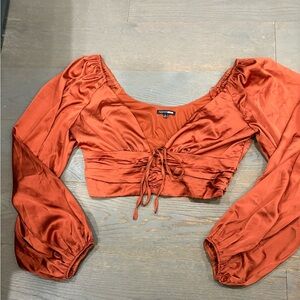 Fashion Nova Terracotta Long Sleeve Crop Top